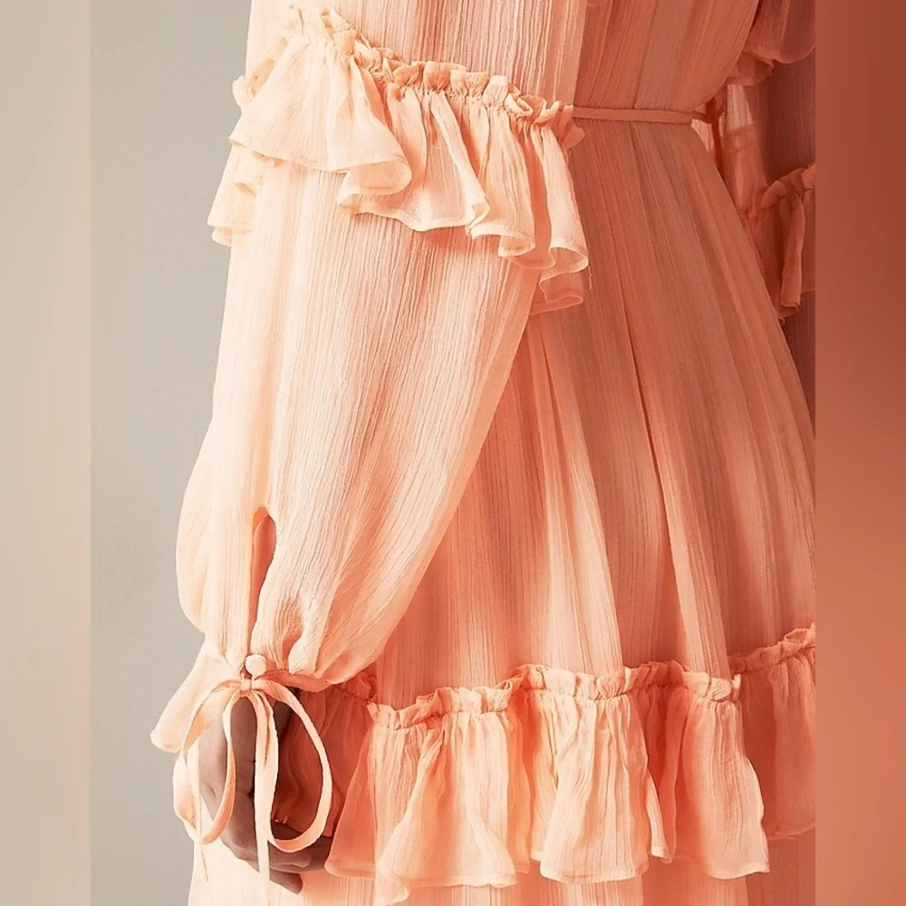 NWT J.Crew Tiered ruffle dress in chiffon 4 Glowy Peach Capro Bridesmaid Preppy